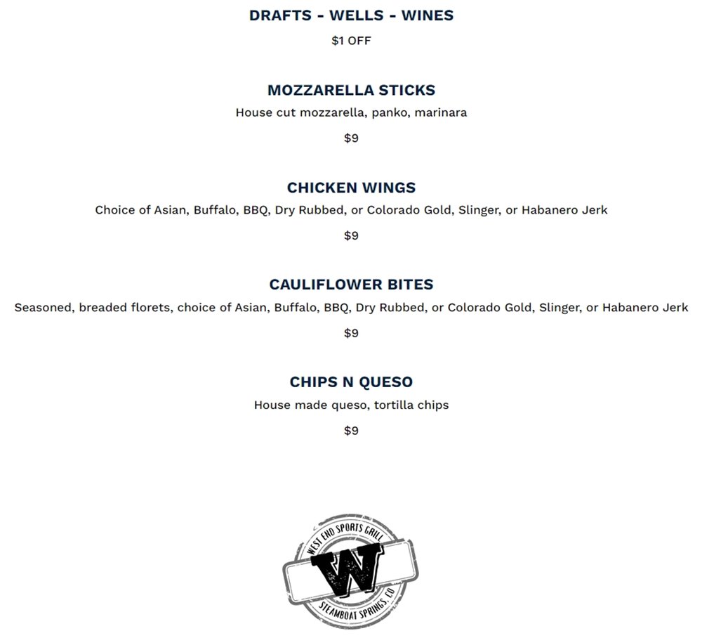 A complete listing of happy hour restaurants in Steamboat Springs, CO