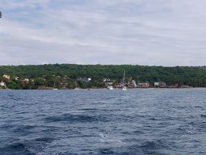 Motoring out of Chacala on the way to Jaltemba. Little did we know we would be back a few hours later.