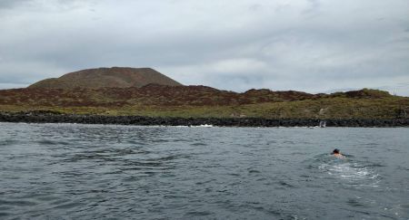 Julia attempted to swim with the dolphins from the dinghy, but they were in feeding mode and she only caught a glipse of them swimming by
