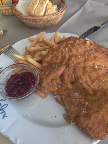 Wiener Schnitzel (berries) and French fries