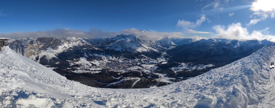 Panorama of the Cortina d'Ampezzo valley (in the morning I skied the mountains directly in the distance)