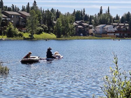 I got a kick out of this lady loading up three dogs and paddling around the lake