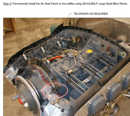 Van's Construction Manual, the red circle shows the baffle material I missed when building but it can't possibly be large enough...