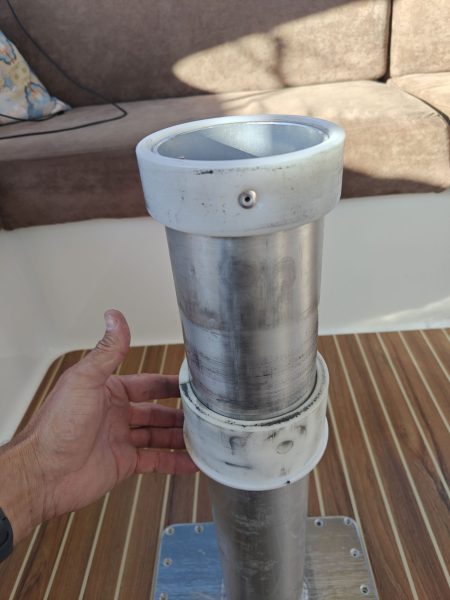 Bearing that has indent for the table locking mechanism (we trimmed a tiny bit off the cut in the Delrin ring for a tighter fit)