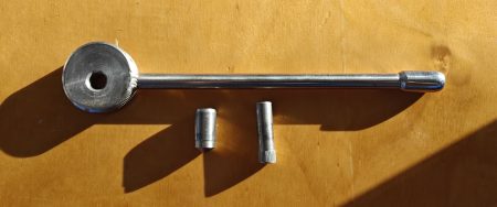 Table locking mechanism (Top - handle, Left - taper pin, and Right - pivot pin) - note two washers were installed between the Delrin ring and the taper pin point to improve the grip on the inner table tube