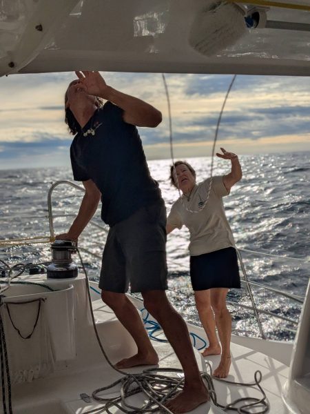 Adjusting the sails after getting the main to reef 2