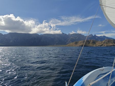 Playing with the sails rounding Puerto Escondido