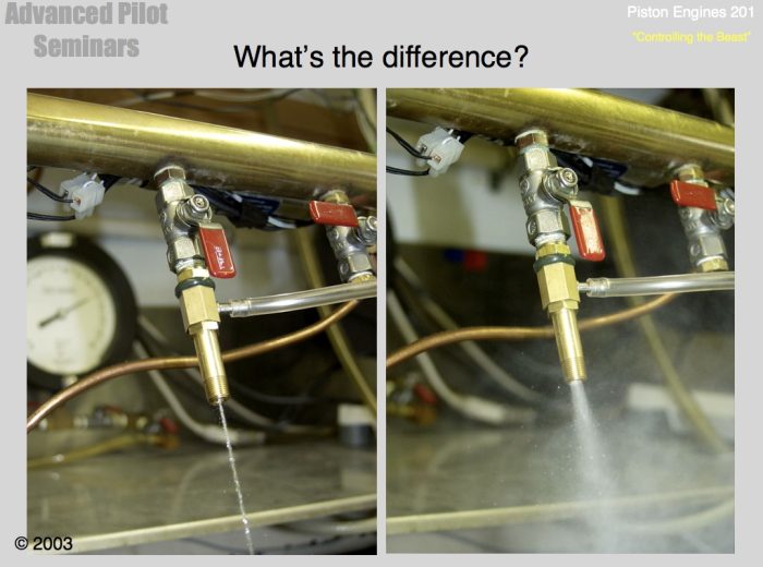 Demonstration of air pressure on atomization of fuel
Photo credit: Advanced Pilot Seminars