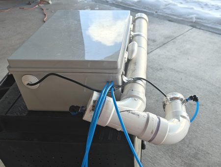 Recharge vent tube is tilted up, since the hot steamy air rises and dry air vent tube is low to reduce humidity near the sensors