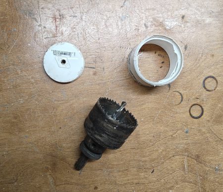 Hole saw used to create a plug to limit moist air entering the sensor chamber