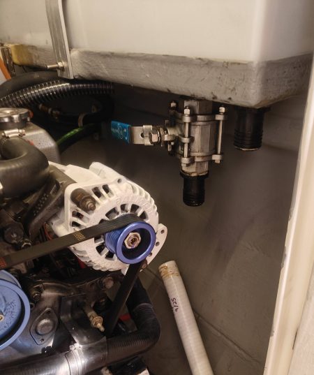 Hoses removed from the bottom of the holding tank