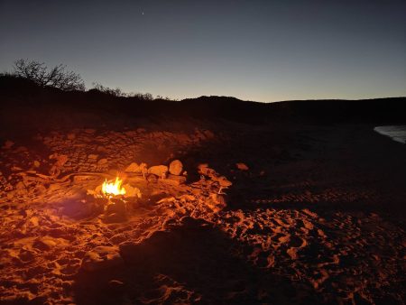 Getting the fire going as the last of the light left the sky
