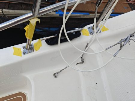 Labeled hardware on port stanchion