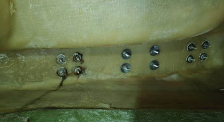 Interior hardware with visible leak stains